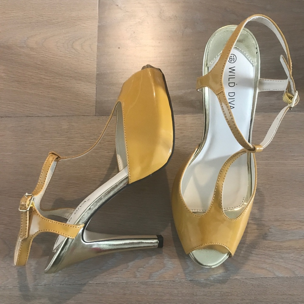 Erika Mustard yellow gold Mary Jane Peeptoe Heels